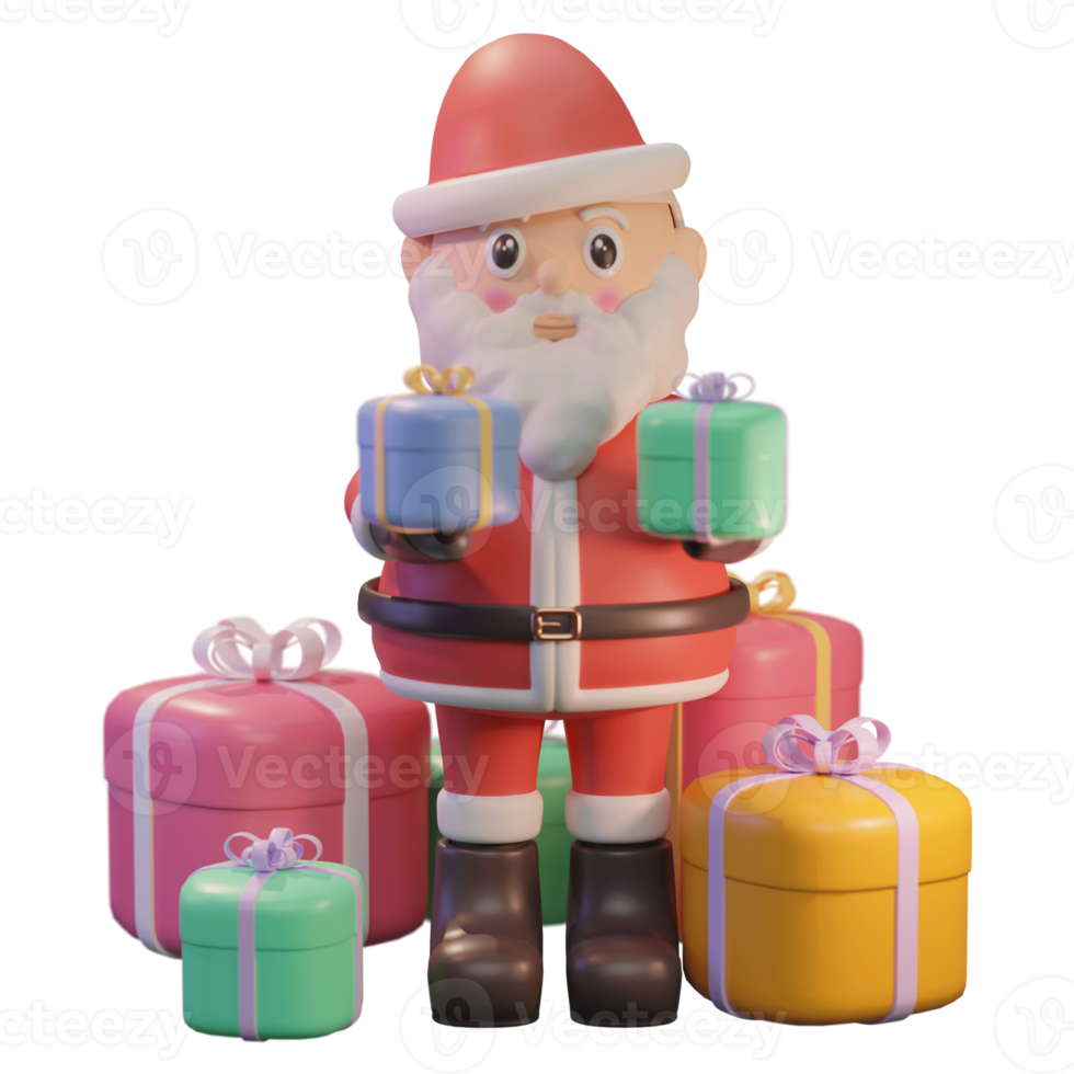 illustrazione 3d buon natale, con babbo natale e premi, per web, app, infografica, pubblicità png