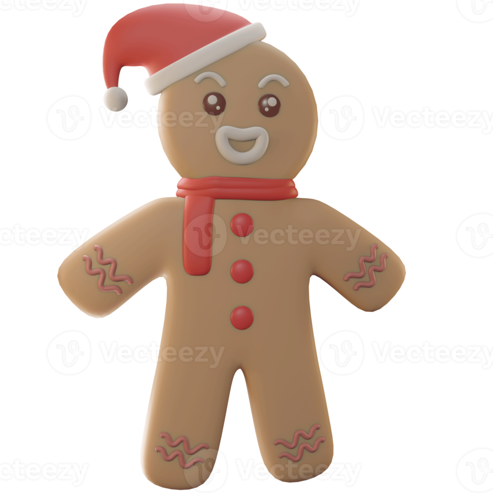 3D Illustration object, merry Christmas with gingerbread, use for web, app, celebration, advertising, etc png