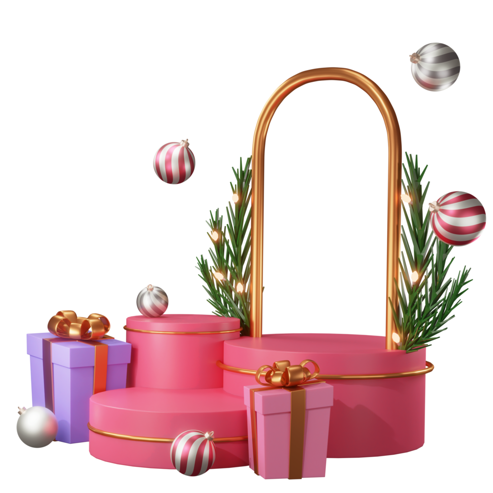 3D Illustration Merry Christmas, with podium, lamp, and prize box, used for web, app, banner, etc png