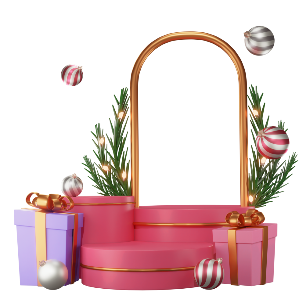 3D Illustration Merry Christmas, with podium, lamp, and prize box, used for web, app, banner, etc png
