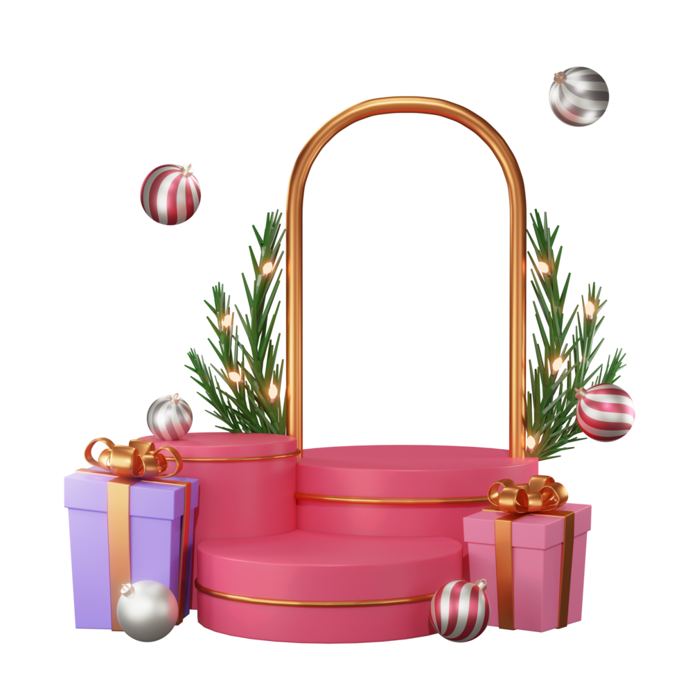 3D Illustration Merry Christmas, with podium, lamp, and prize box, used for web, app, banner, etc png