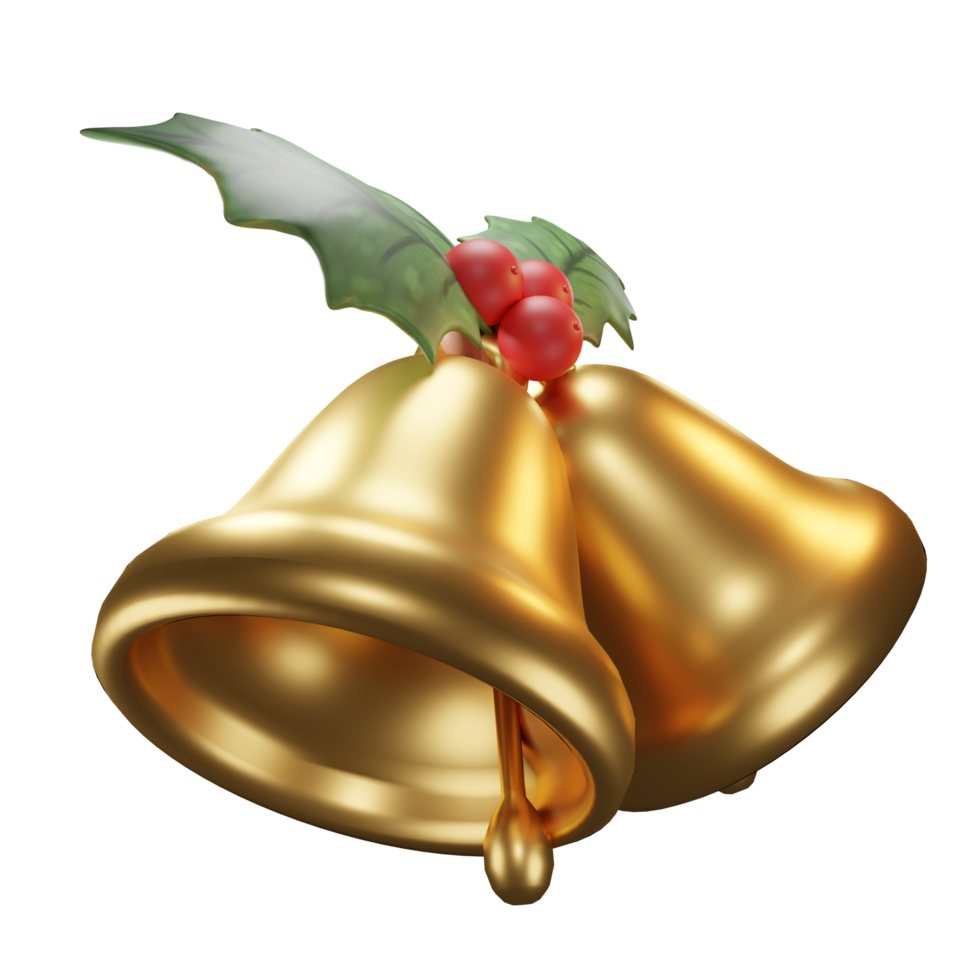 Objeto navideño de ilustración 3d, campana con poinsettia de flores, para web, aplicación, infografía, etc. png