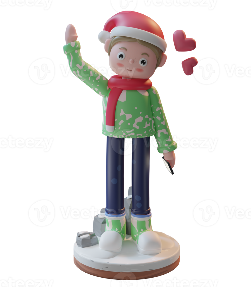 Personaje de ilustración 3d con bufanda y sombrero de navidad, usado para web, aplicación, infografía, anuncios, banner, etc. png