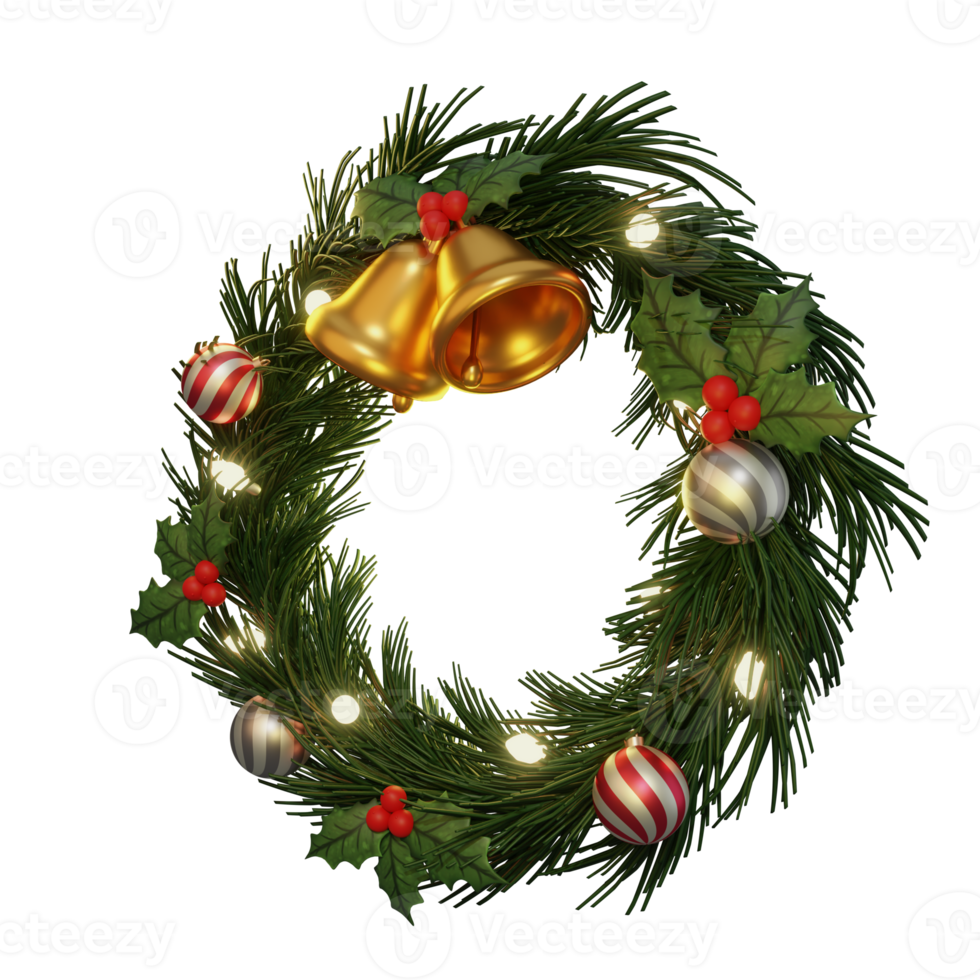 3d Illustration, Merry Christmas, Circle advent, with bell, Flower poinsettia, and lamp. png