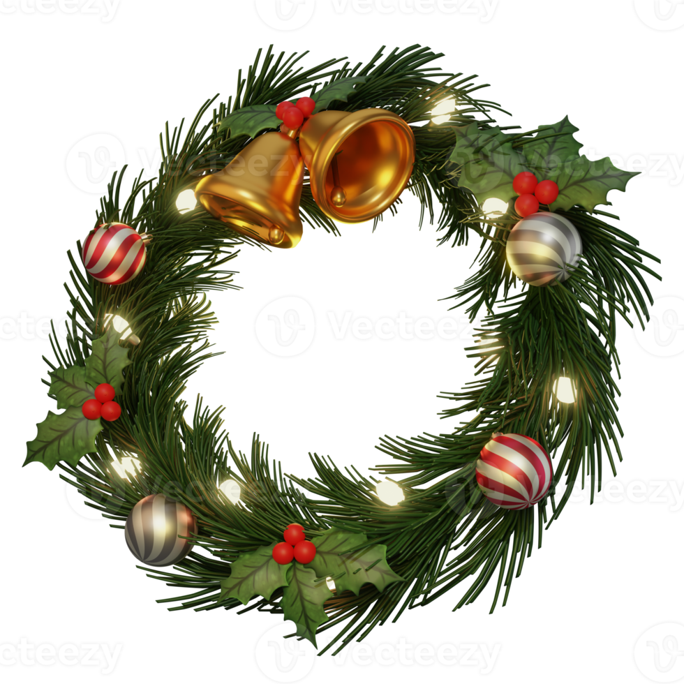 3d Illustration, Merry Christmas, Circle advent, with bell, Flower poinsettia, and lamp. png