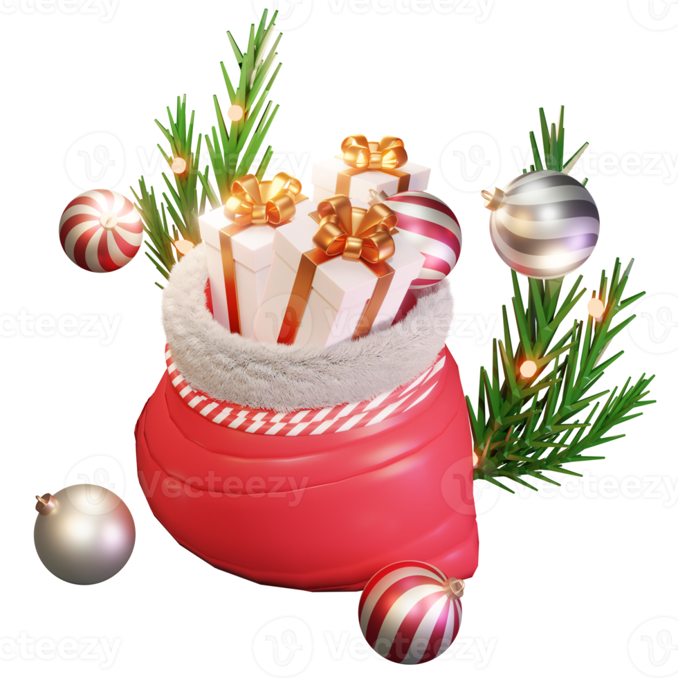 3D-Illustration, Konzept, Taschengeschenk, Weihnachtsmann, Verwendung für Web, Infografik, Druck usw png