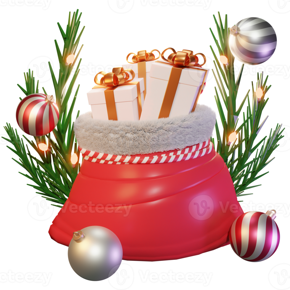 3D illustration, Concept, Bag Gift, Santa Claus, use for web, infographic, print, etc png