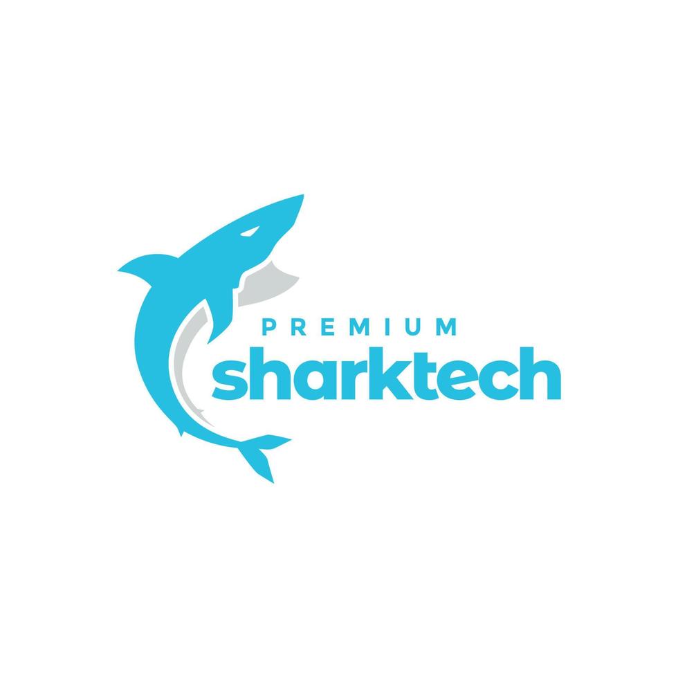 blue technology shape shark jump logo design vector graphic symbol icon illustration creative idea