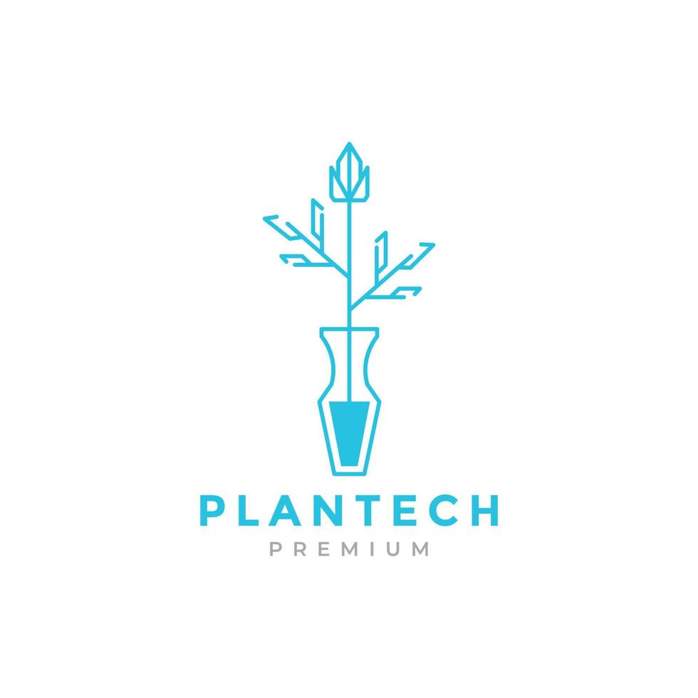 pots with plant line technology logo design vector graphic symbol icon illustration creative idea