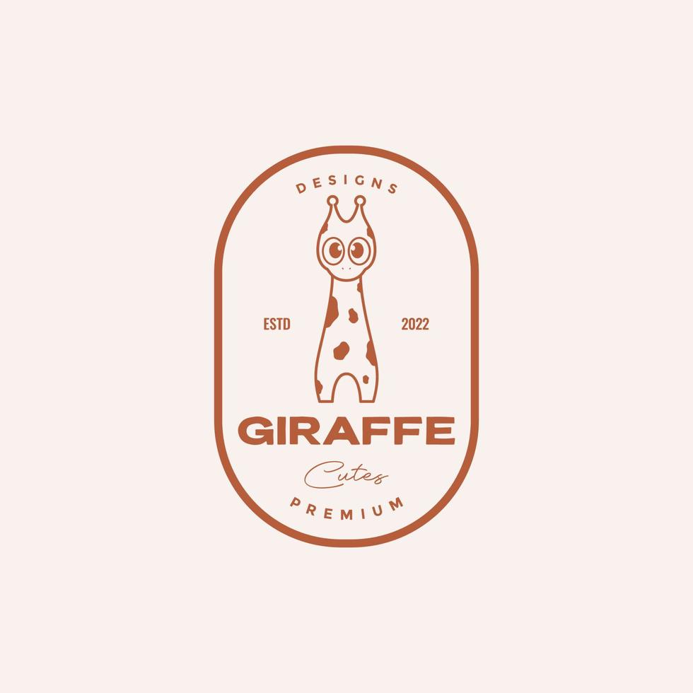 cute line giraffe with badge logo design vector graphic symbol icon illustration creative idea