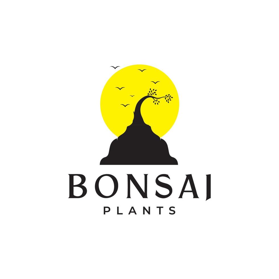 hermosa planta de bonsái con diseño de logotipo al atardecer símbolo gráfico vectorial icono ilustración idea creativa vector