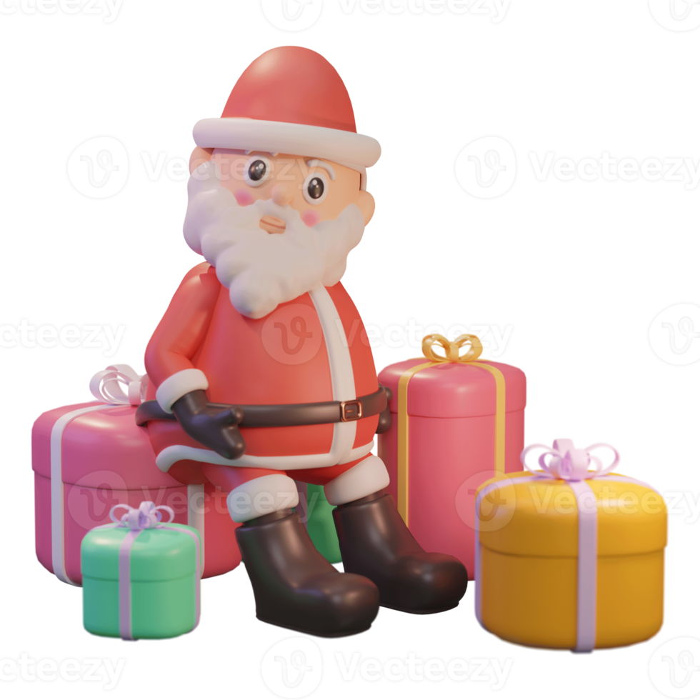 3d ilustración feliz navidad, con santa claus y premios, para web, aplicación, infografía, publicidad png