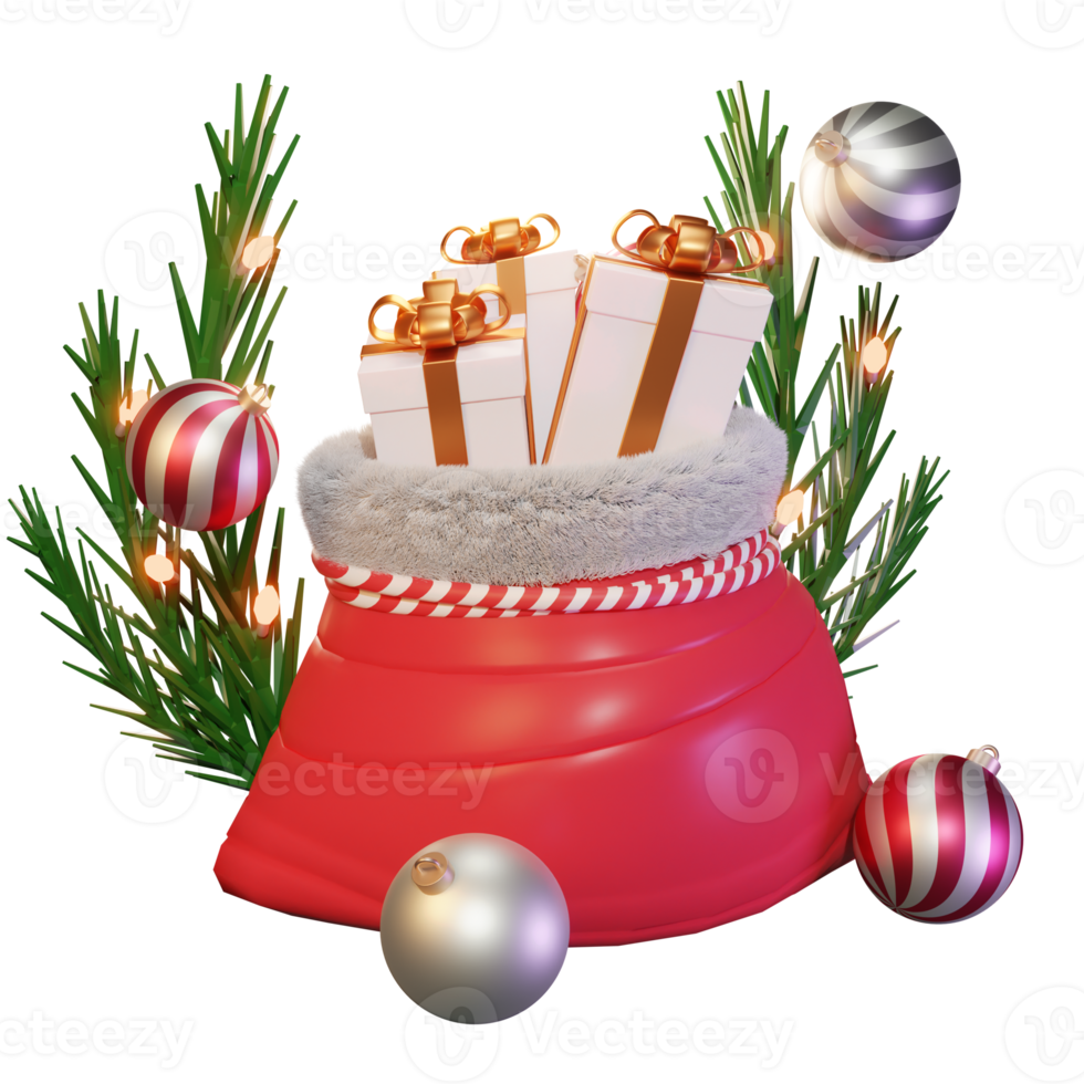 3D-Illustration, Konzept, Taschengeschenk, Weihnachtsmann, Verwendung für Web, Infografik, Druck usw png