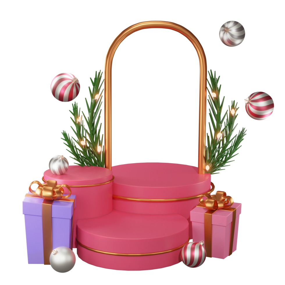 3D Illustration Merry Christmas, with podium, lamp, and prize box, used for web, app, banner, etc png