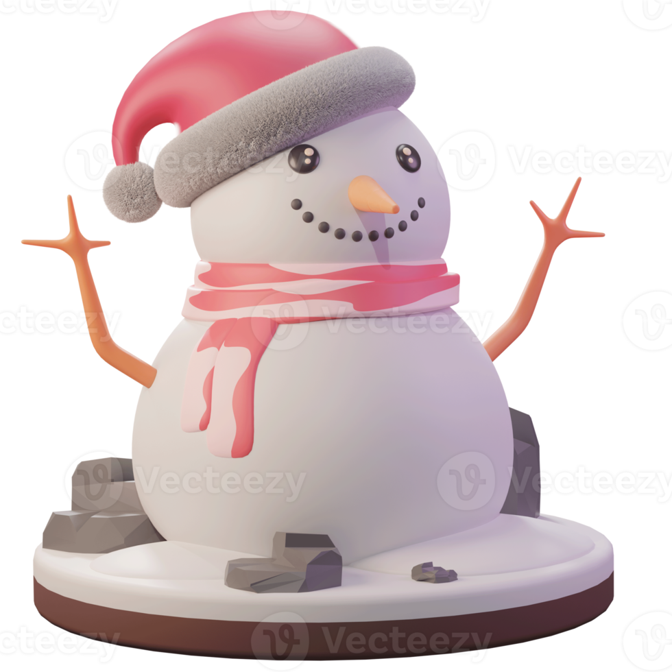 illustration 3d, objet de noël, bonhomme de neige avec casquette, pour le web, l'application, la publicité, etc. png