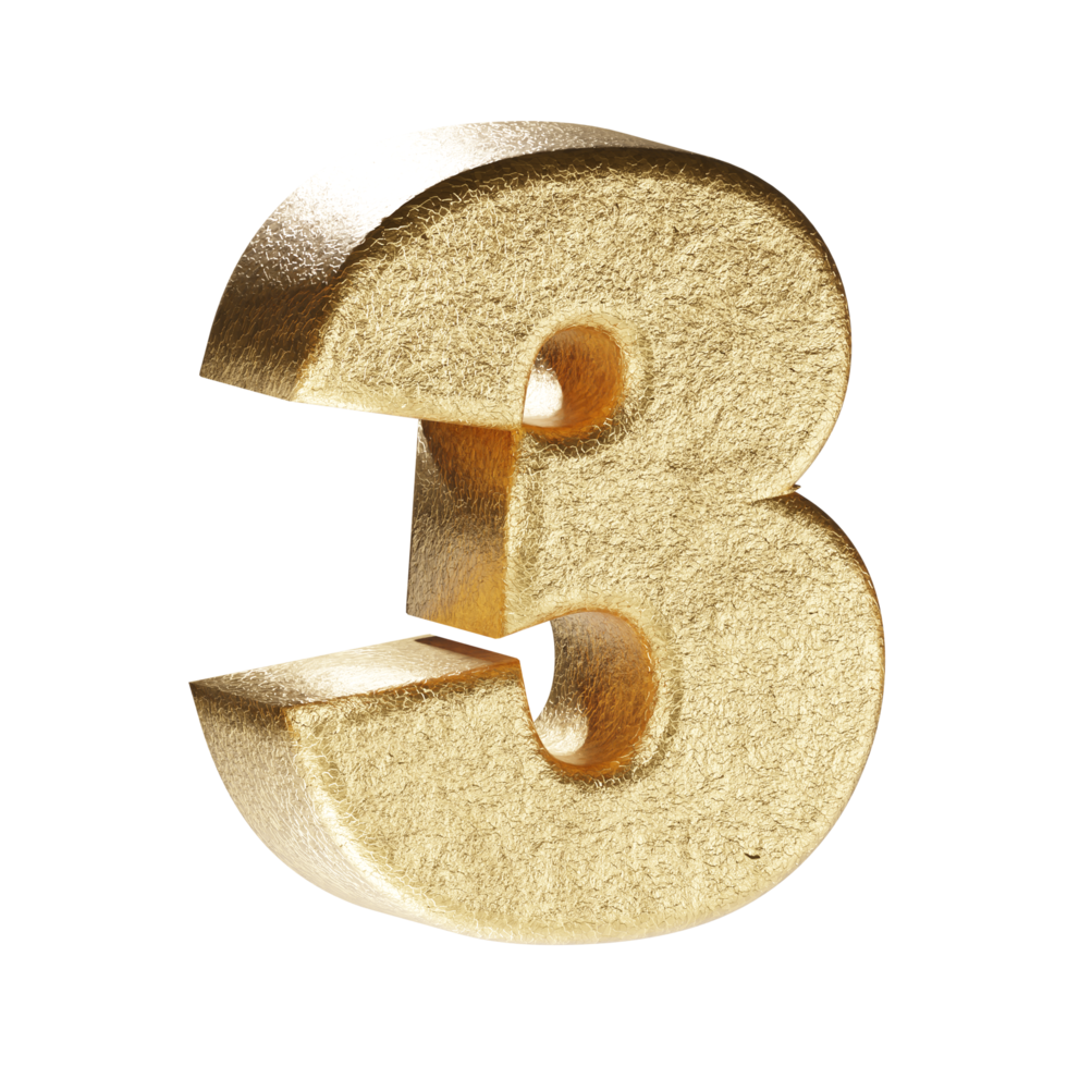 Number 3. Golden 3d rendering. png