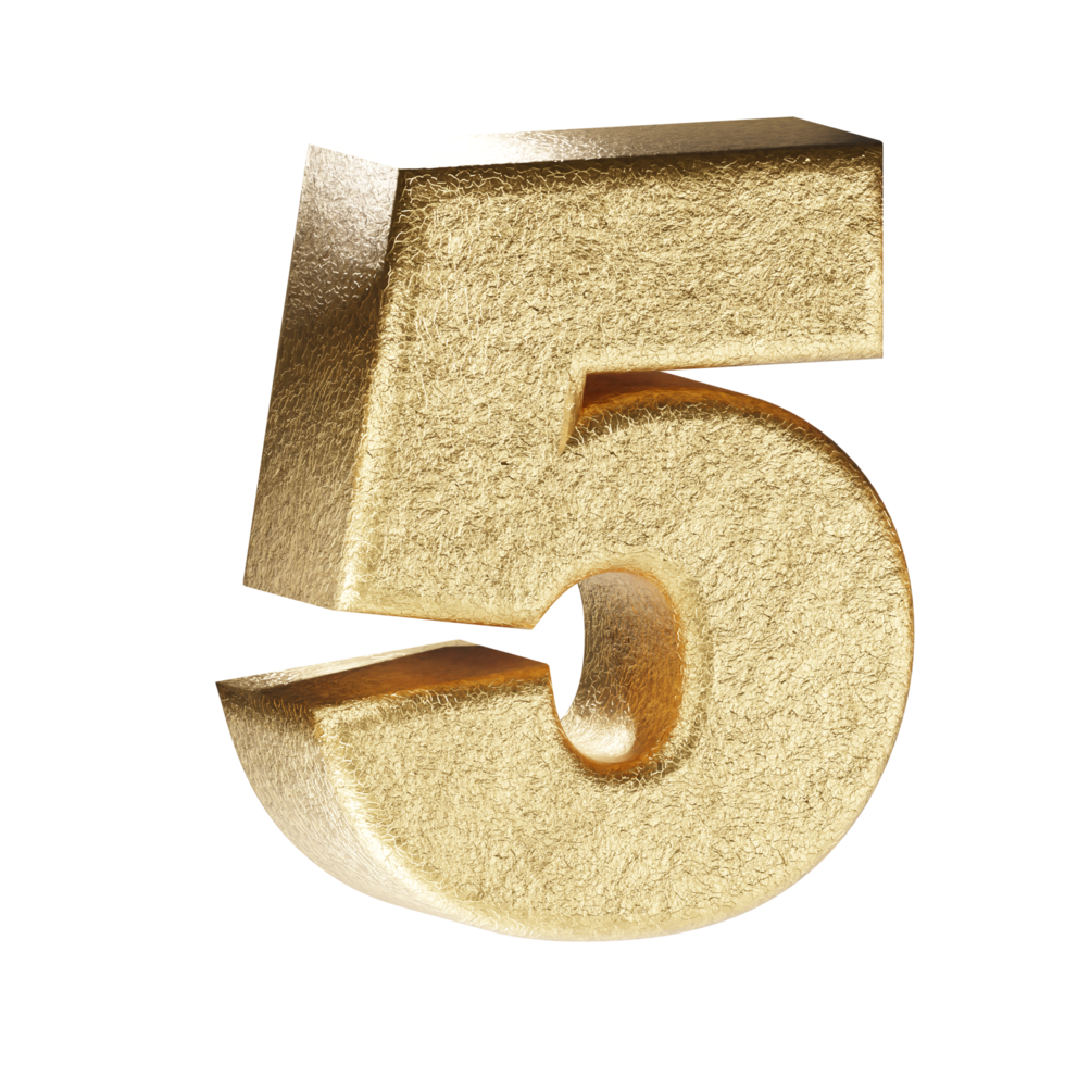 Number 5. Golden 3d rendering. png