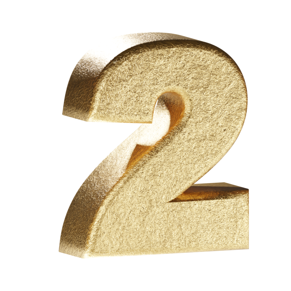 Number 2. Golden 3d rendering. png