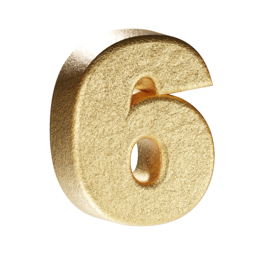 Number 6. Golden 3d rendering. png