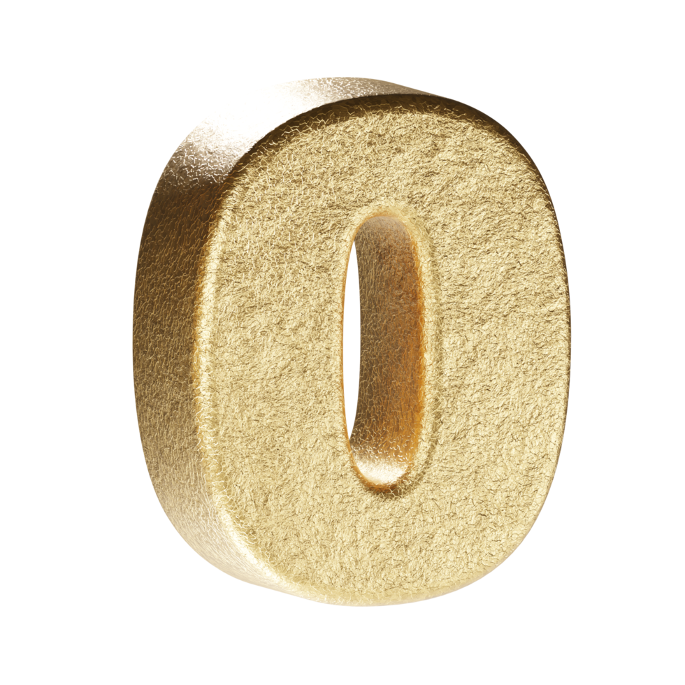 Number Zero. Golden 3d rendering png