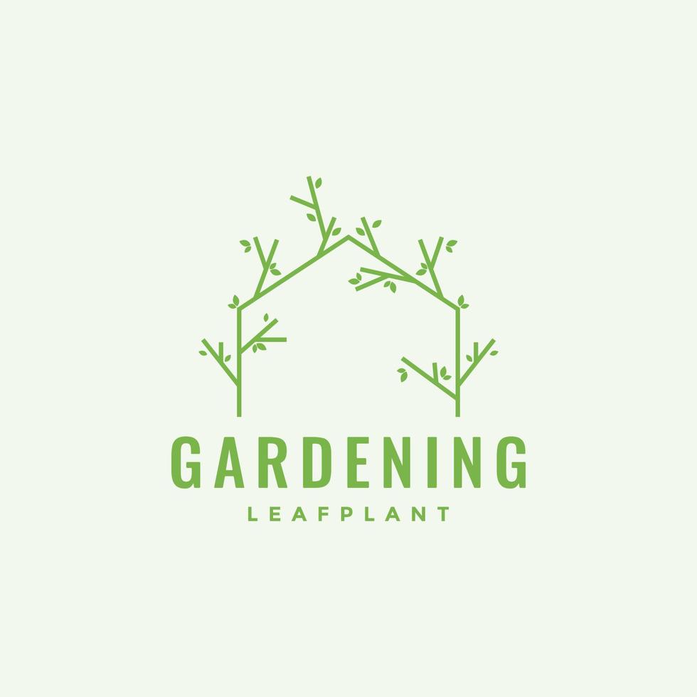 line with vines leaf gate gardening logo design vector graphic symbol icon illustration creative idea