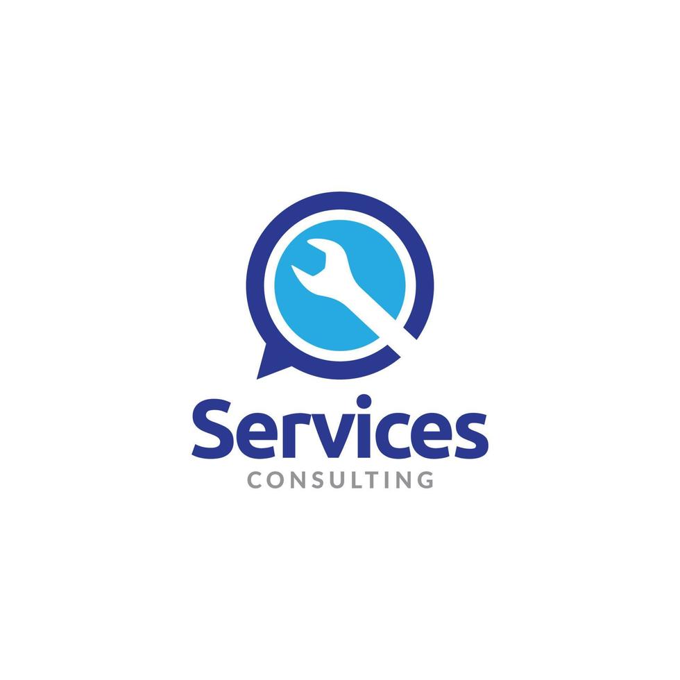 bubble chat talk with wrench logo design vector graphic symbol icon illustration creative idea