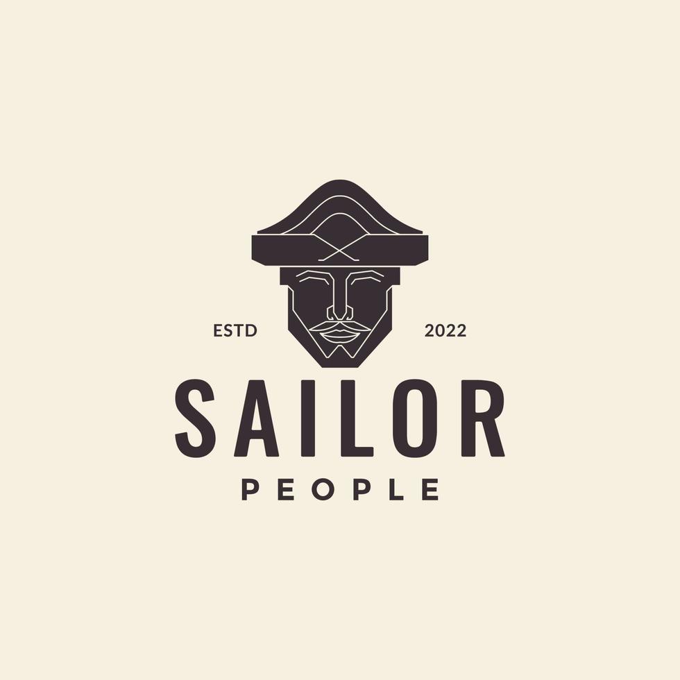 hipster black face and hat sailor logo design vector graphic symbol icon illustration creative idea