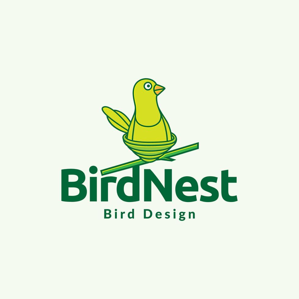 green bird with nest branch colored logo design vector graphic symbol icon illustration creative idea