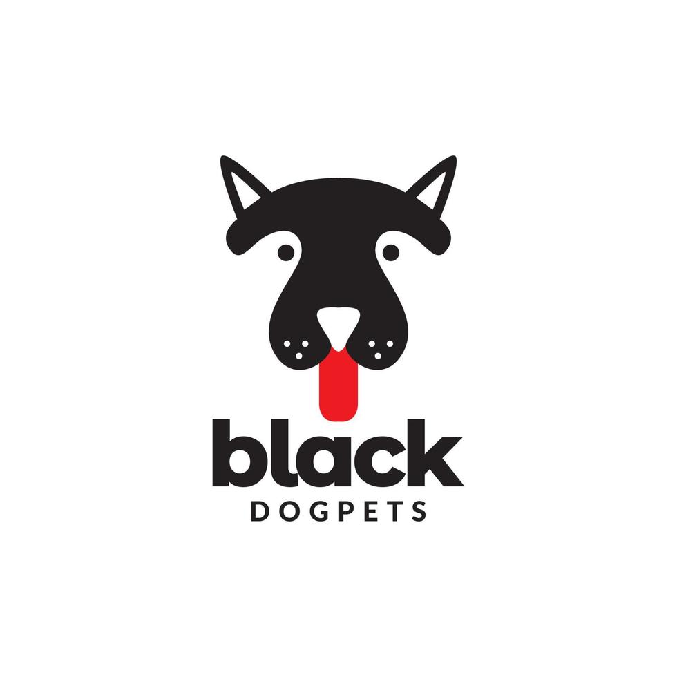 cute head black dog with tongue logo design vector graphic symbol icon illustration creative idea