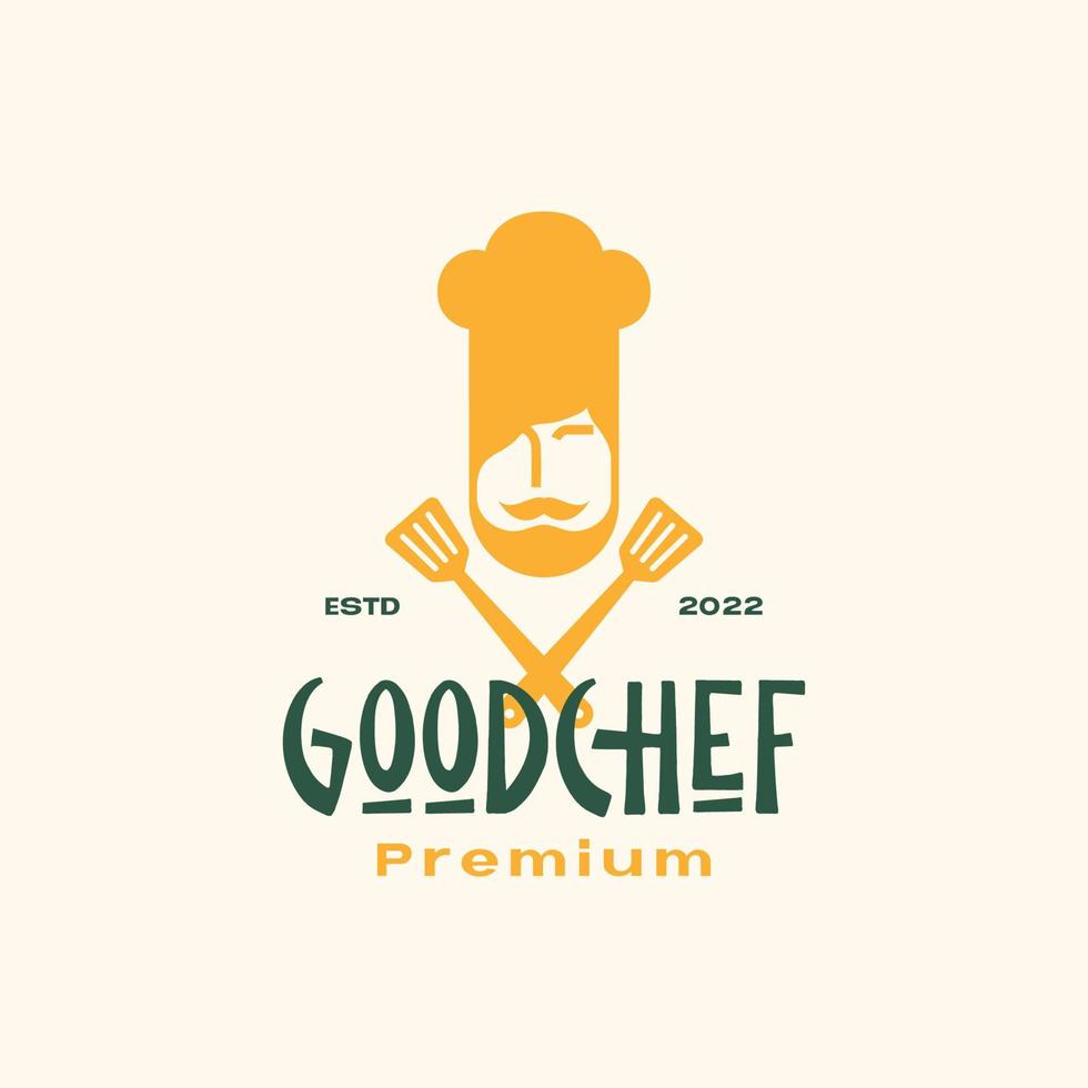 bearded man with hat chef and spatula logo design vector graphic symbol icon illustration creative idea