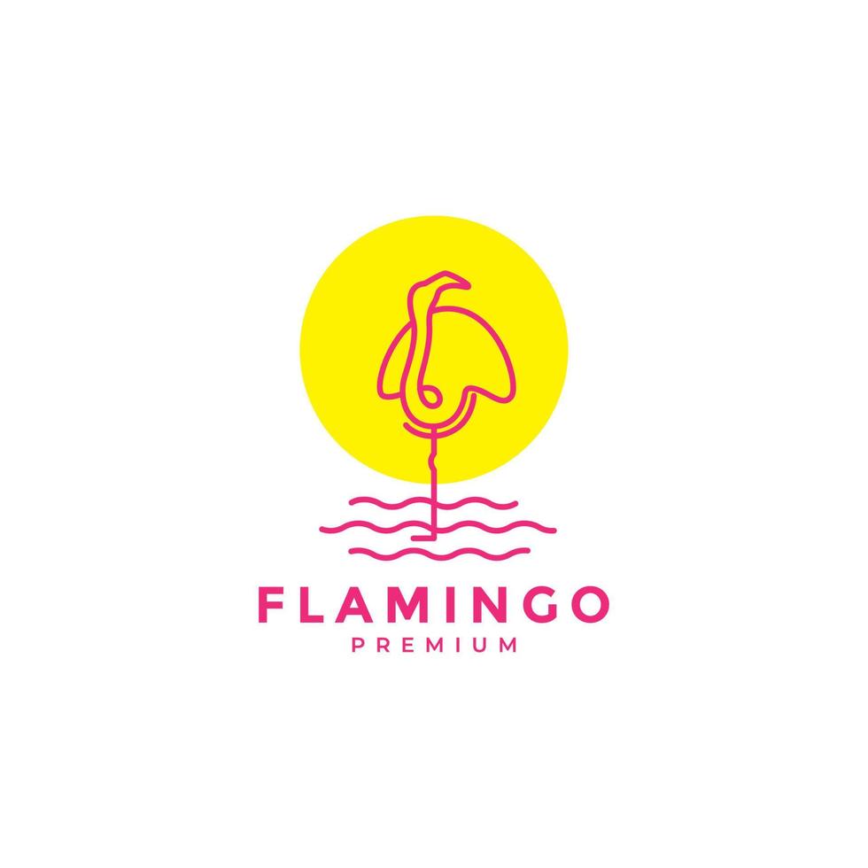 abstract flamingo line art with sun logo design vector graphic symbol icon illustration creative idea