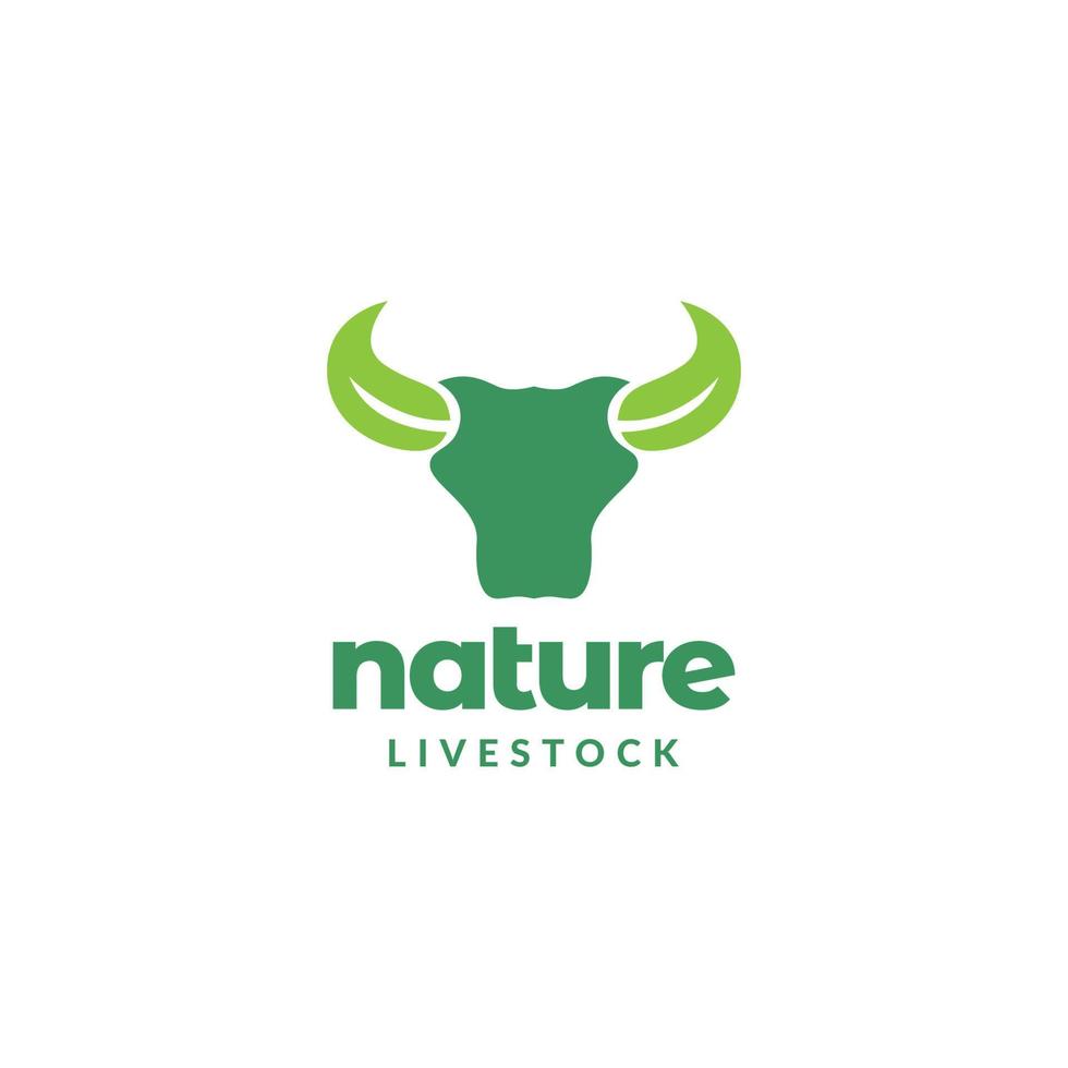 organic livestock head cow with leaf horn logo design vector graphic symbol icon illustration creative idea