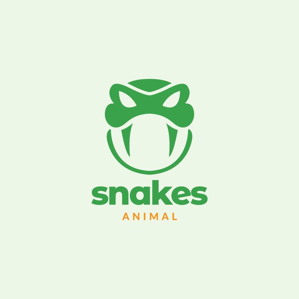 cabeza serpiente verde con colmillos diseño de logotipo vector gráfico símbolo icono ilustración idea creativa