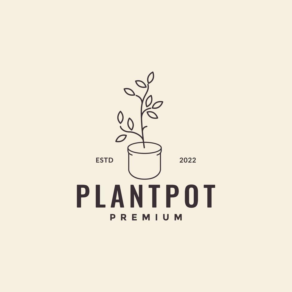 minimalist pots with plant simple hipster logo design vector graphic symbol icon illustration creative idea