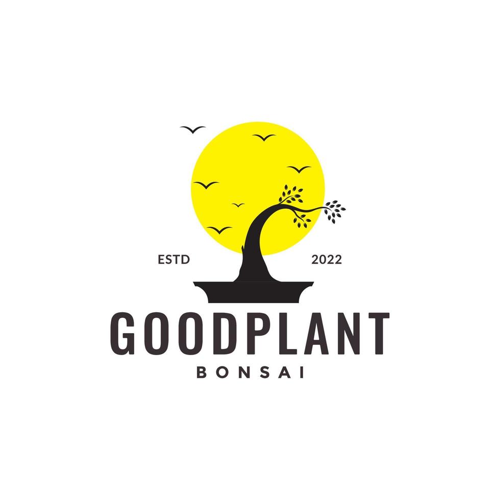 plant bonsai with sunset and birds logo design vector graphic symbol icon illustration creative idea