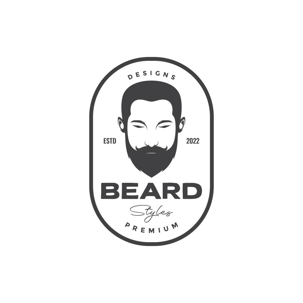 insignia con hombre fresco y cara de barba diseño de logotipo símbolo gráfico vectorial icono ilustración idea creativa vector