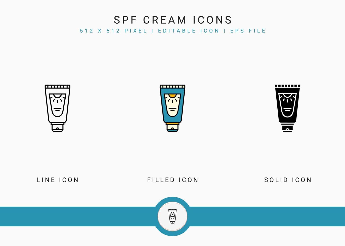 SPF Cream icons set vector illustration with solid icon line style. Ultraviolet protection concept. Editable stroke icon on isolated white background for web design, user interface, and mobile app