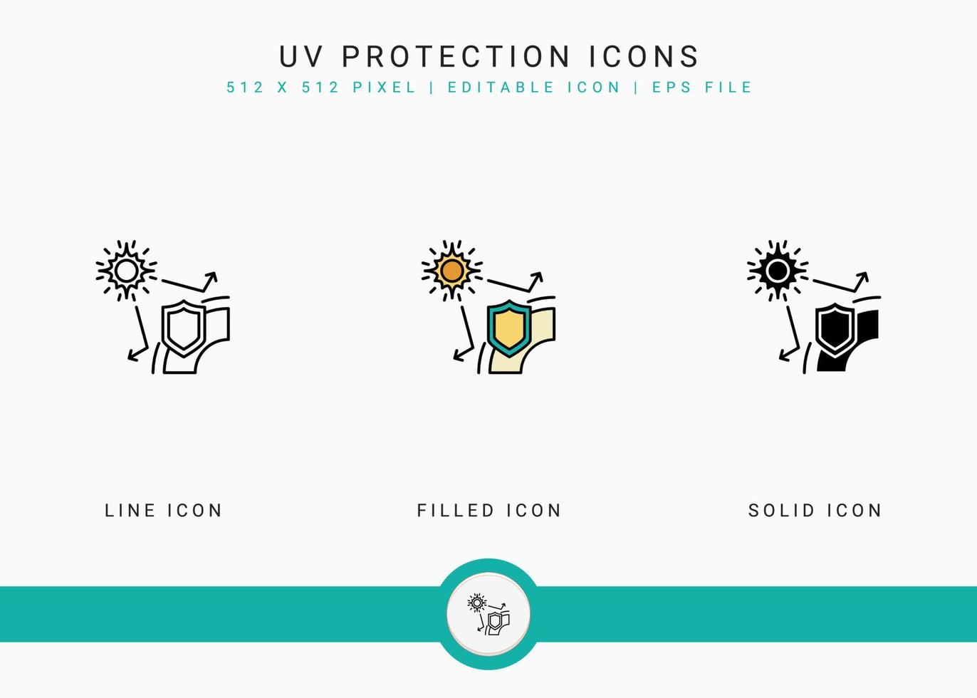 iconos de protección uv establecen ilustración vectorial con estilo de línea de icono sólido. concepto de protección solar. icono de trazo editable sobre fondo blanco aislado para diseño web, interfaz de usuario y aplicación móvil vector