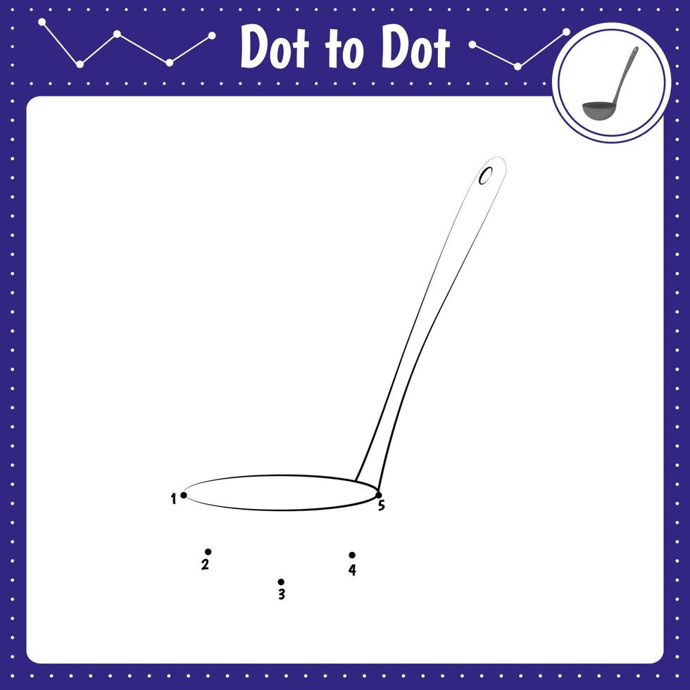 Connect the dots. Ladle. Kitchen utensil. Dot to dot educational game. Coloring book for preschool kids activity worksheet. vector
