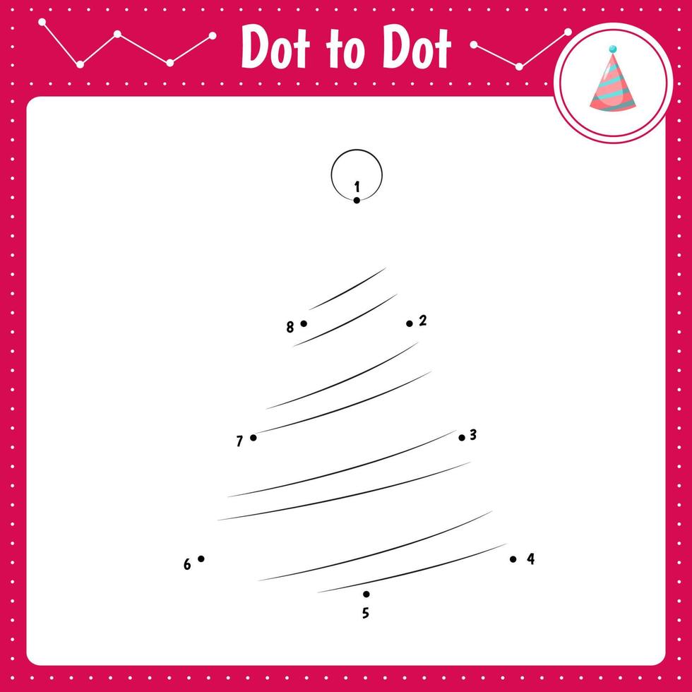 Connect the dots. Party hat. Dot to dot educational game. Coloring book for preschool kids activity worksheet. Vector Illustration.