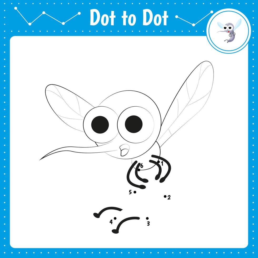 conecta los puntos. mosquito.dot to dot juego educativo. libro para colorear para la hoja de trabajo de actividades para niños en edad preescolar. ilustración vectorial vector