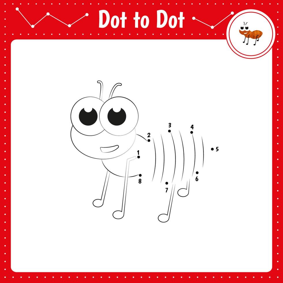 Connect the dots. Ant. Insect. Dot to dot educational game. Coloring book for preschool kids activity worksheet. Vector Illustration.
