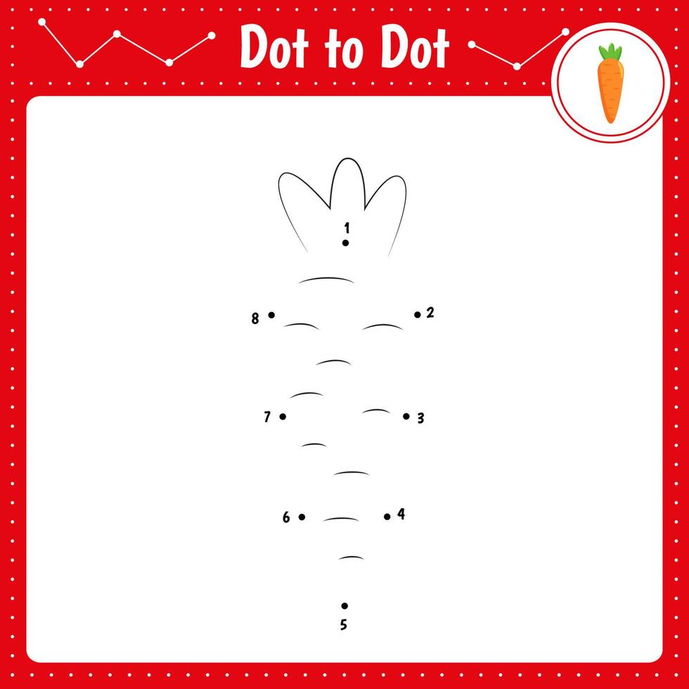 Connect the dots. Carrot. Dot to dot educational game. Coloring book for preschool kids activity worksheet. Vector Illustration.