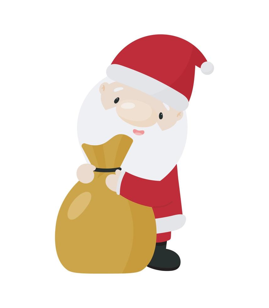 santa claus con bolsa. ilustración vectorial en estilo de dibujos animados. vector