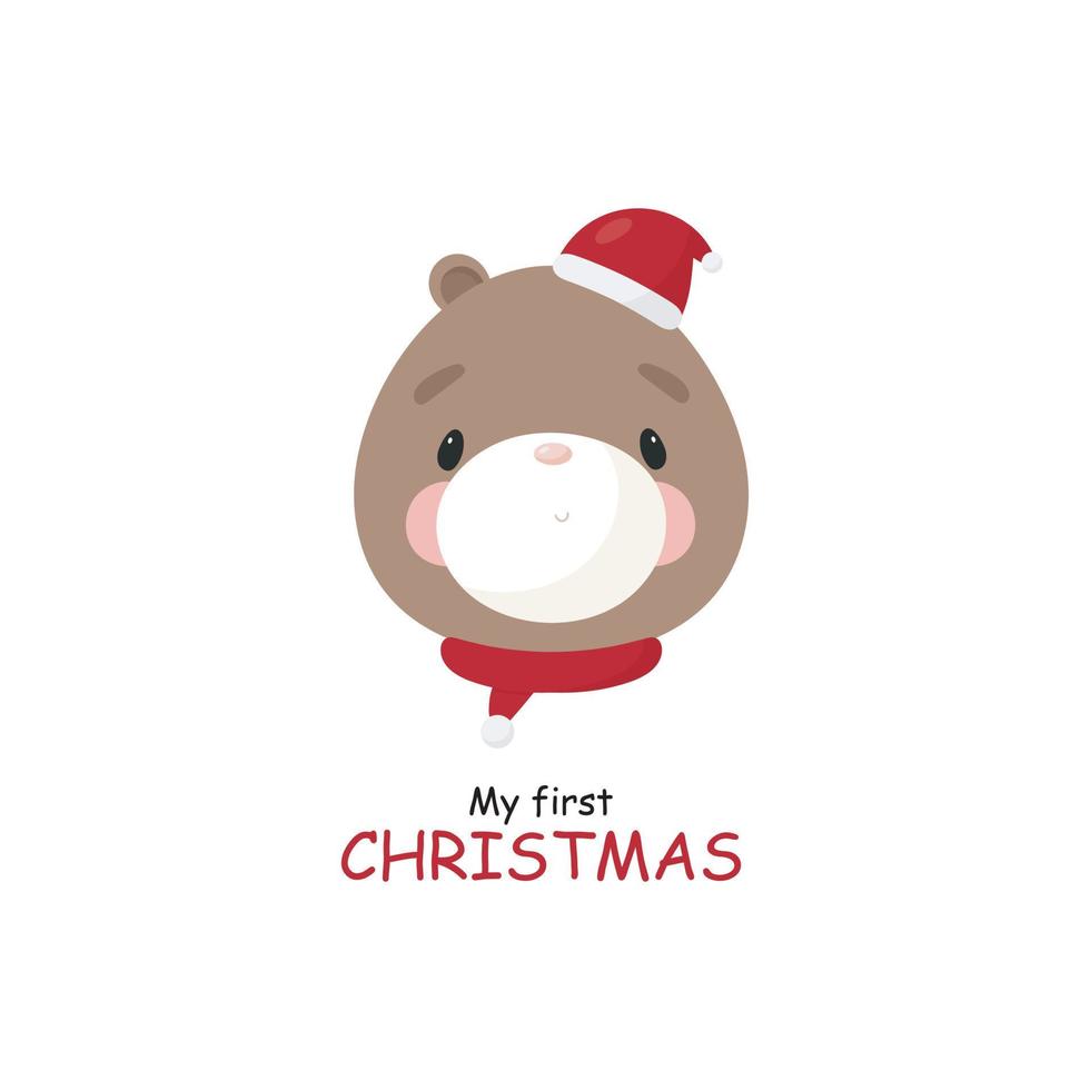 My first Christmas. Vector illustration in cartoon style with bear.