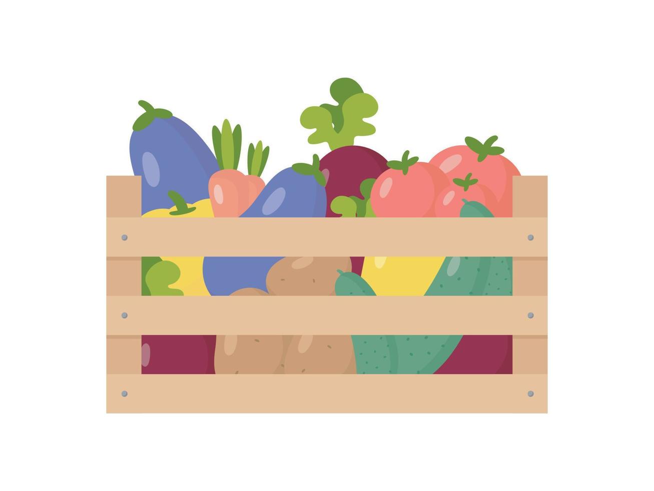 Box with ripe Vegetables. Vector illustration in cartoon style.