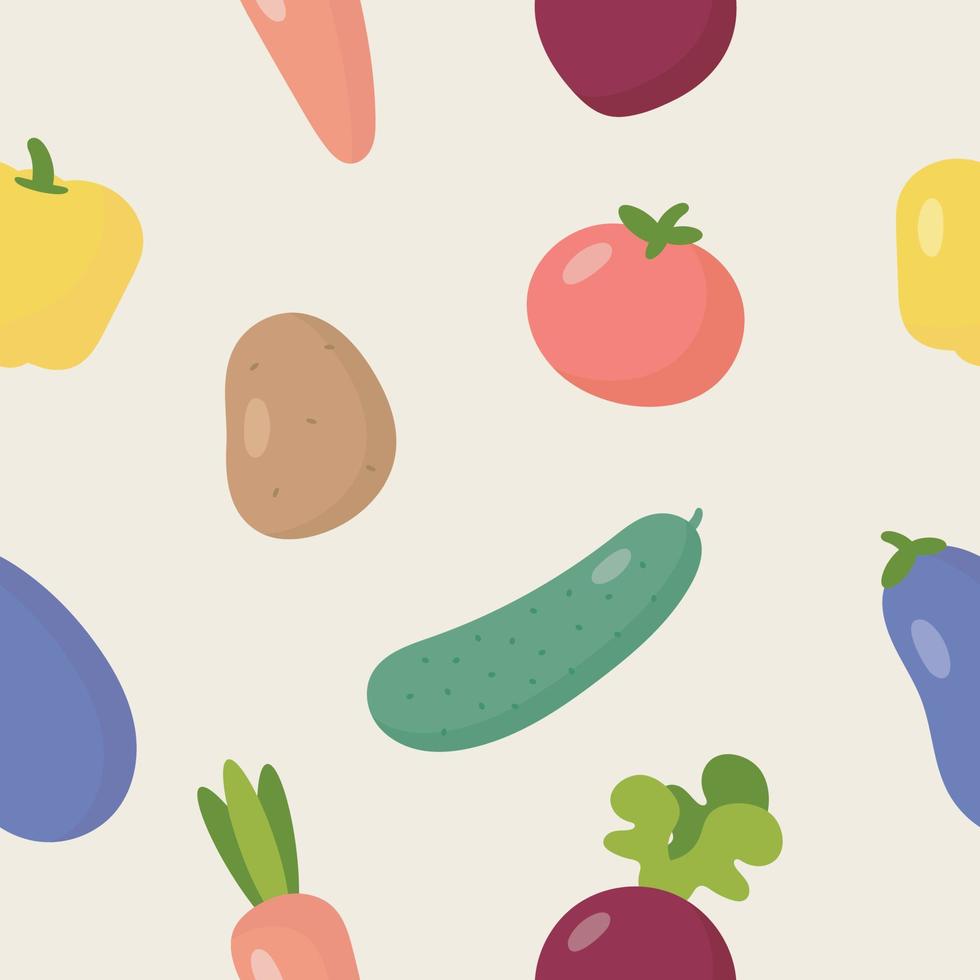 Seamless Pattern with Vegetables. Vector illustration. For posters, banners, card, printing on the pack, paper, printing on clothes, fabric, wallpaper.