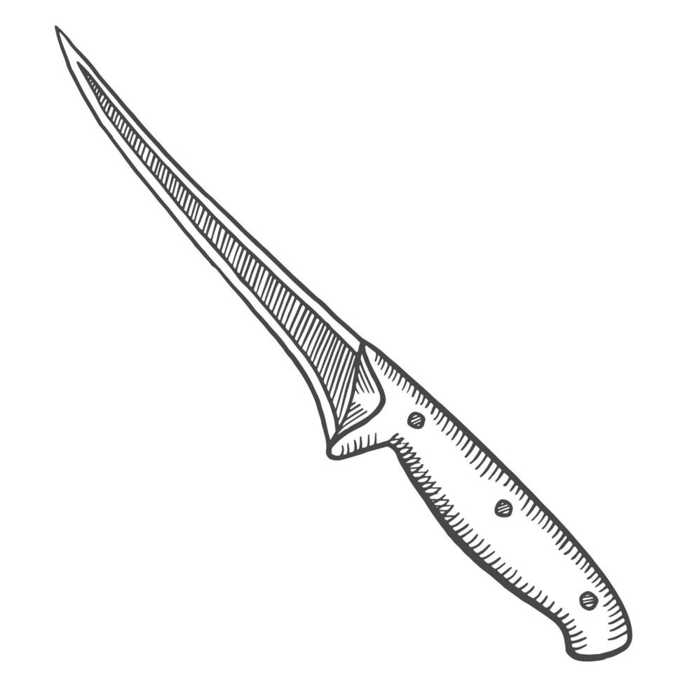 cuchillo de deshuesado de cocina boceto dibujado a mano de garabato aislado con estilo de contorno vector