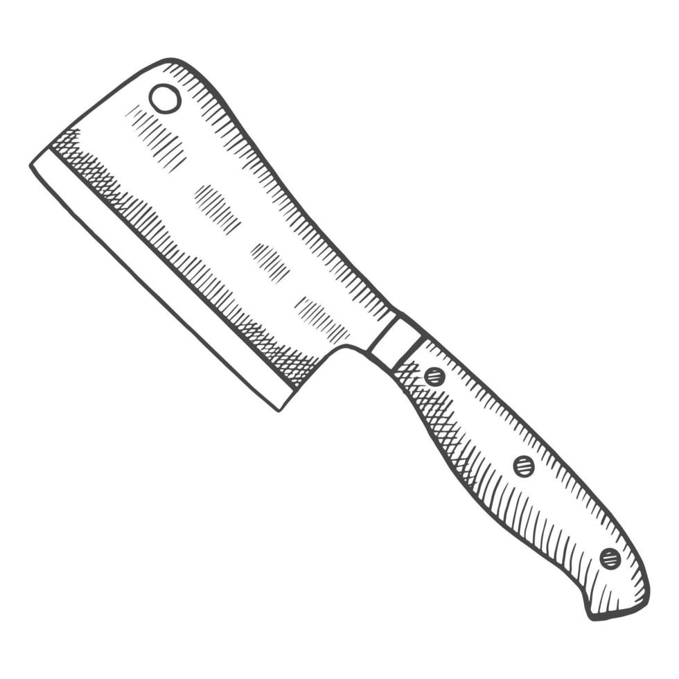 kitchen cleaver knife isolated doodle hand drawn sketch with outline style vector