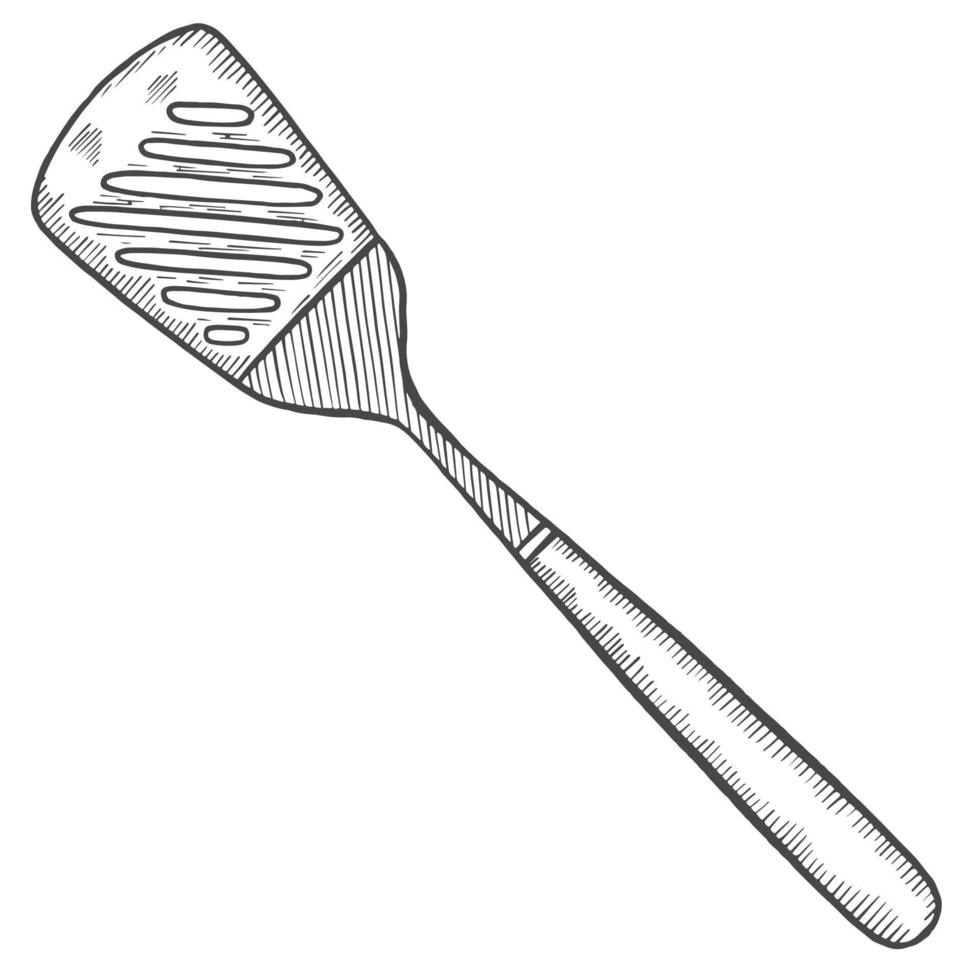 Utensilios de cocina de tornero ranurado boceto dibujado a mano de garabato aislado con estilo de esquema vector